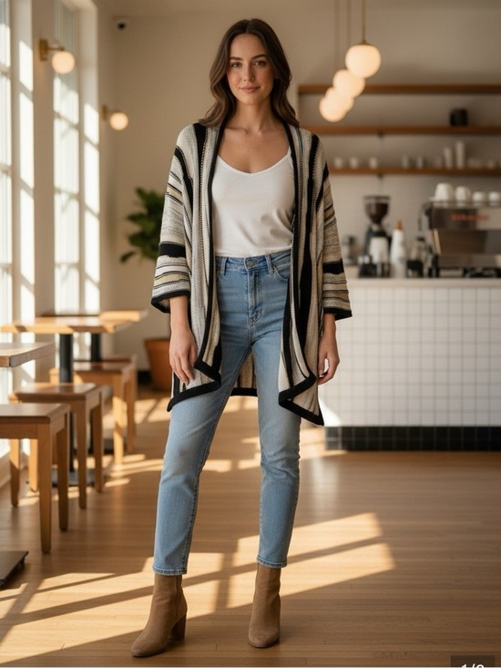 MarlaWynne Sweaters - Wynne collection Marla Wynne Open-Front Striped Women's Cardigan Sweater Large